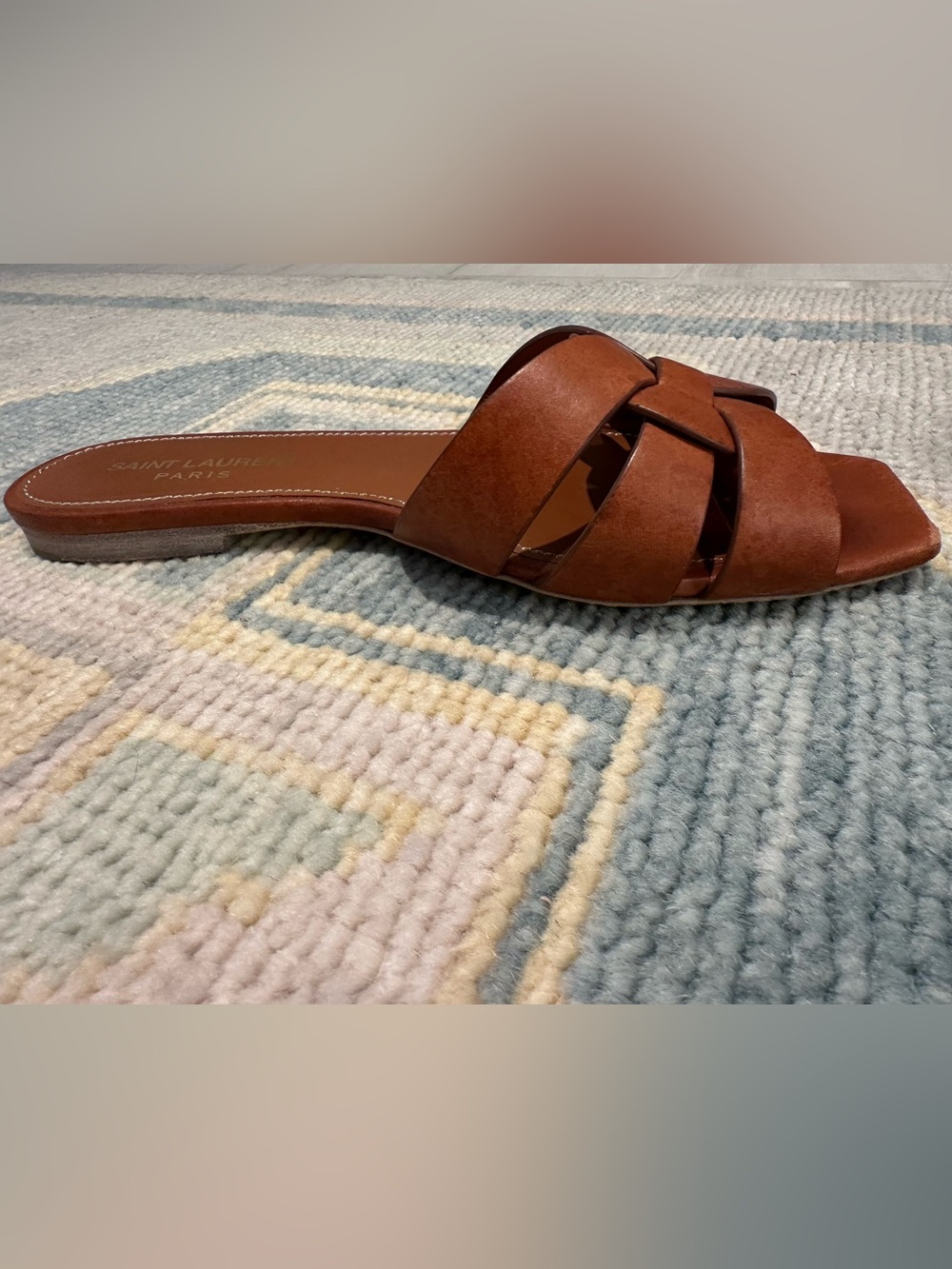 Saint Laurent Tan Tribute Mules in Amber - Picture 4 of 8